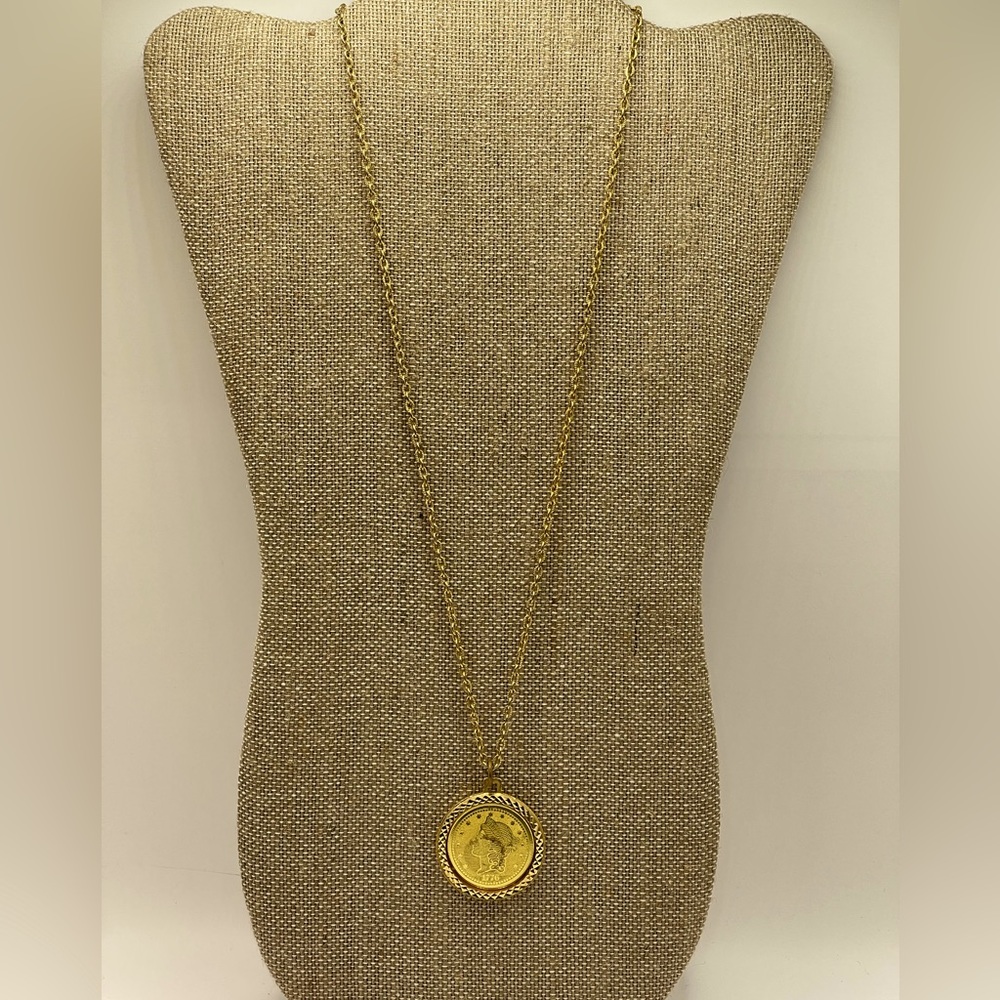 27” Goldtone 1776 coin necklace reversible